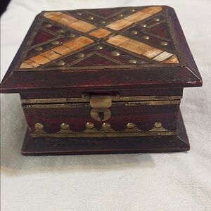 Indian Vintage Wooden Trinket Box with Brass Accents